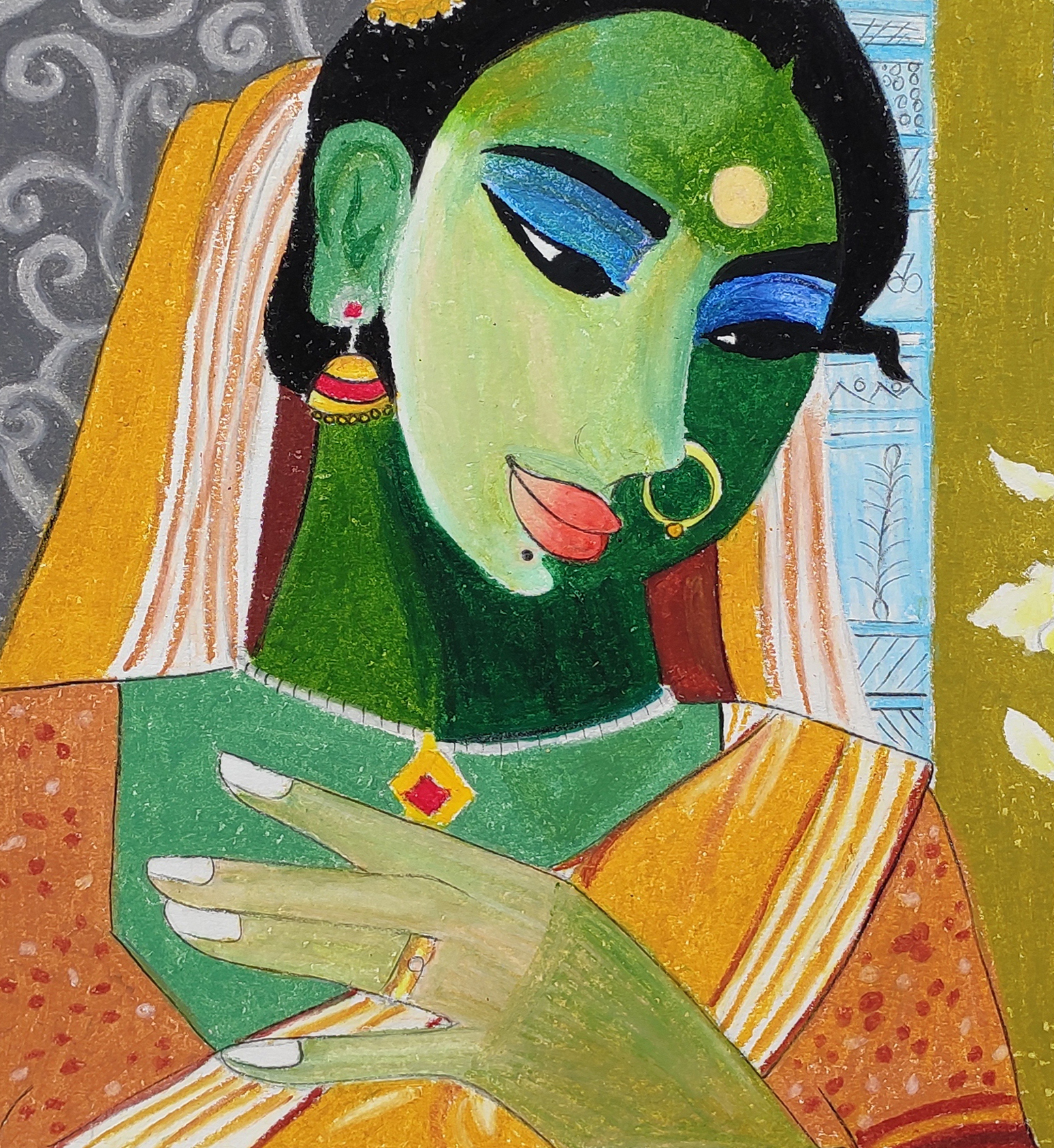 Rangresha folk inspired portrait painting